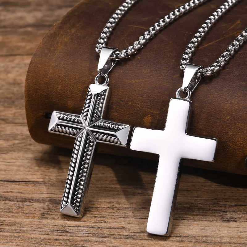 Stainless Steel Cross Pendant with IP Black Plating Pattern-Necklaces-Innovato Design-Innovato Design