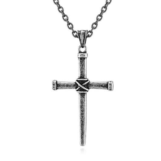 Silver & Black Nail Cross Pendant Necklace-Necklaces-Innovato Design-Innovato Design