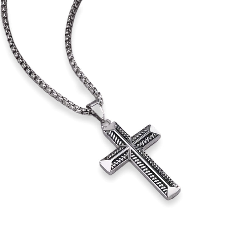 Stainless Steel Cross Pendant with IP Black Plating Pattern-Necklaces-Innovato Design-Innovato Design