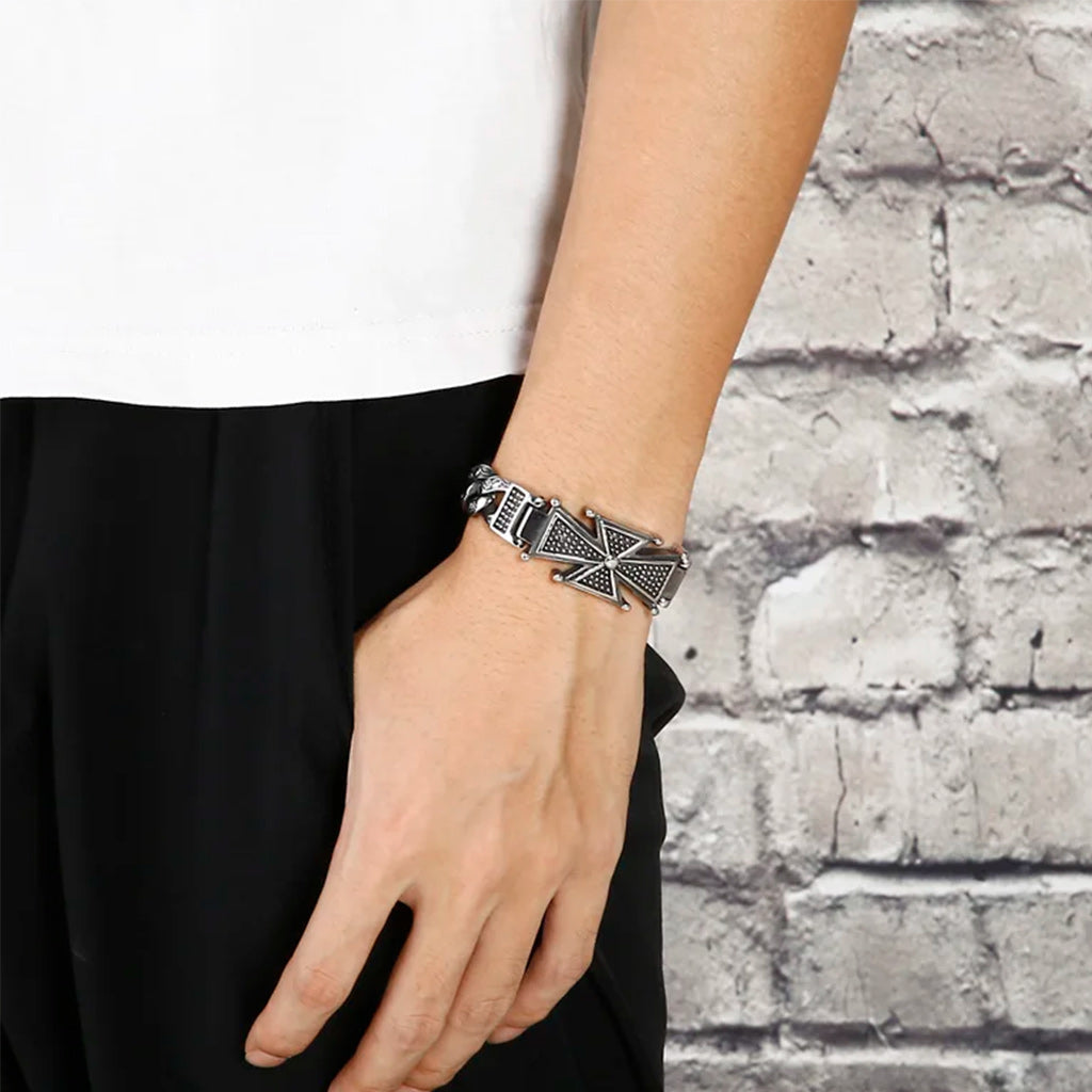 Cross Charm Stainless Steel Chunky Punk Bracelet-Bracelets-Innovato Design-Alfa-7.48in-Innovato Design