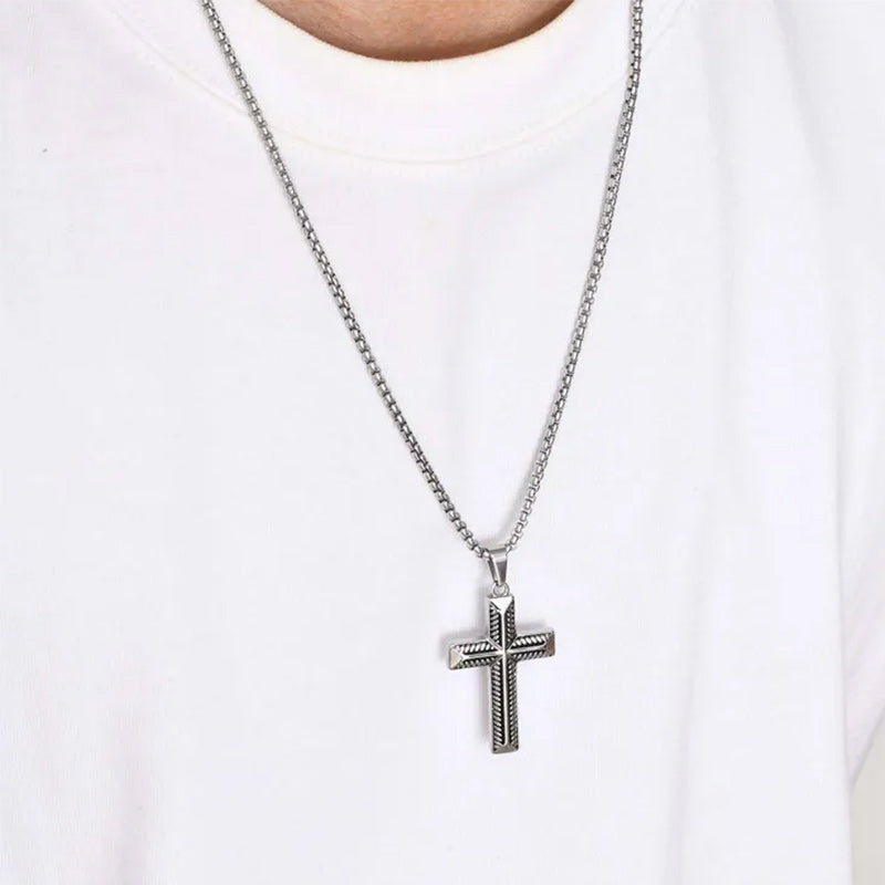 Stainless Steel Cross Pendant with IP Black Plating Pattern-Necklaces-Innovato Design-Innovato Design