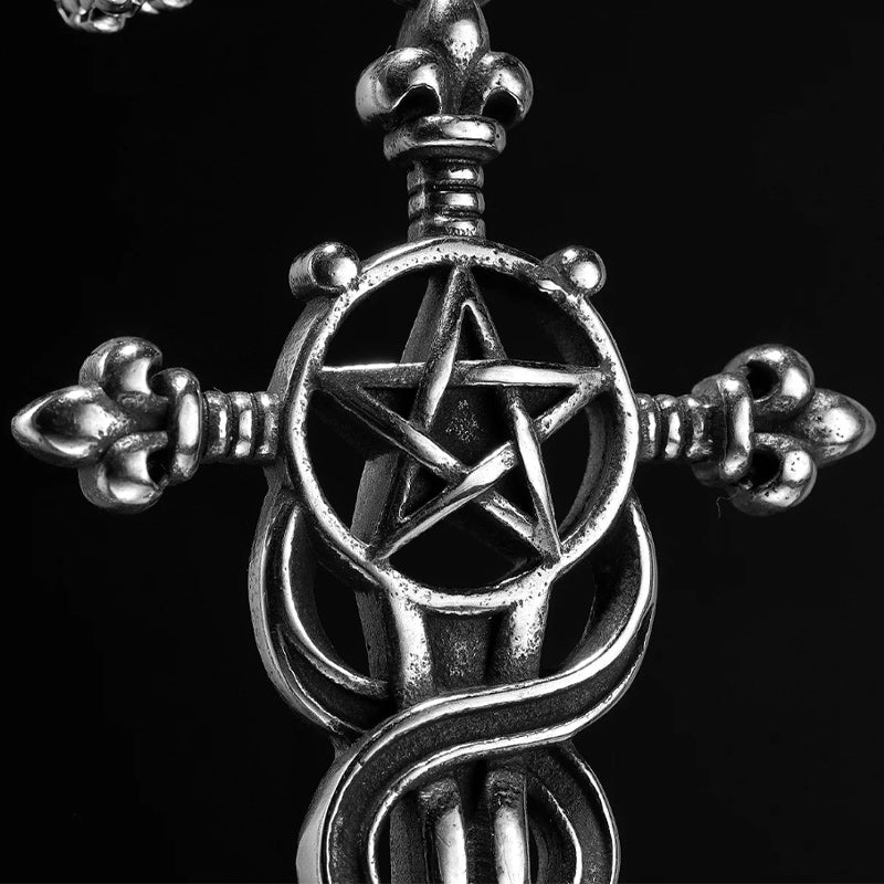 Stainless Steel Men Pendant Necklace Vintage Cross Pentagram-Necklaces-Innovato Design-Innovato Design