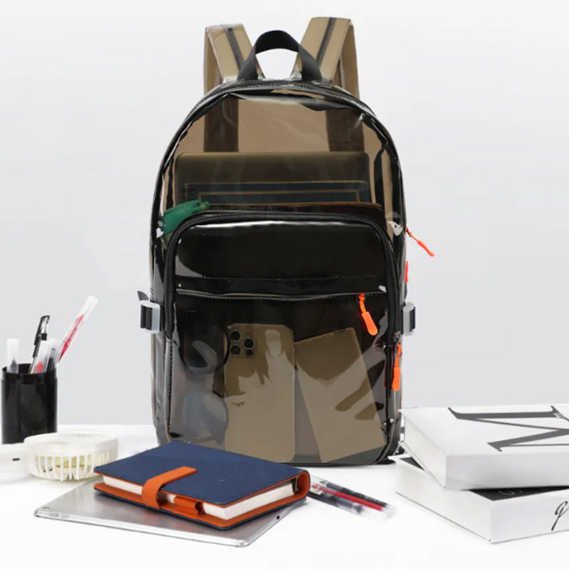 Clear Transparent PVC Multi-pockets School Travel Rucksack Sport Waterproof Comfort-Backpacks-Innovato Design-Black-Innovato Design