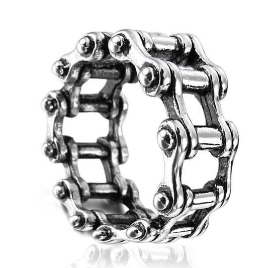 Men's Stainless Steel Ring Band Silver Tone Black Bicycle Chain