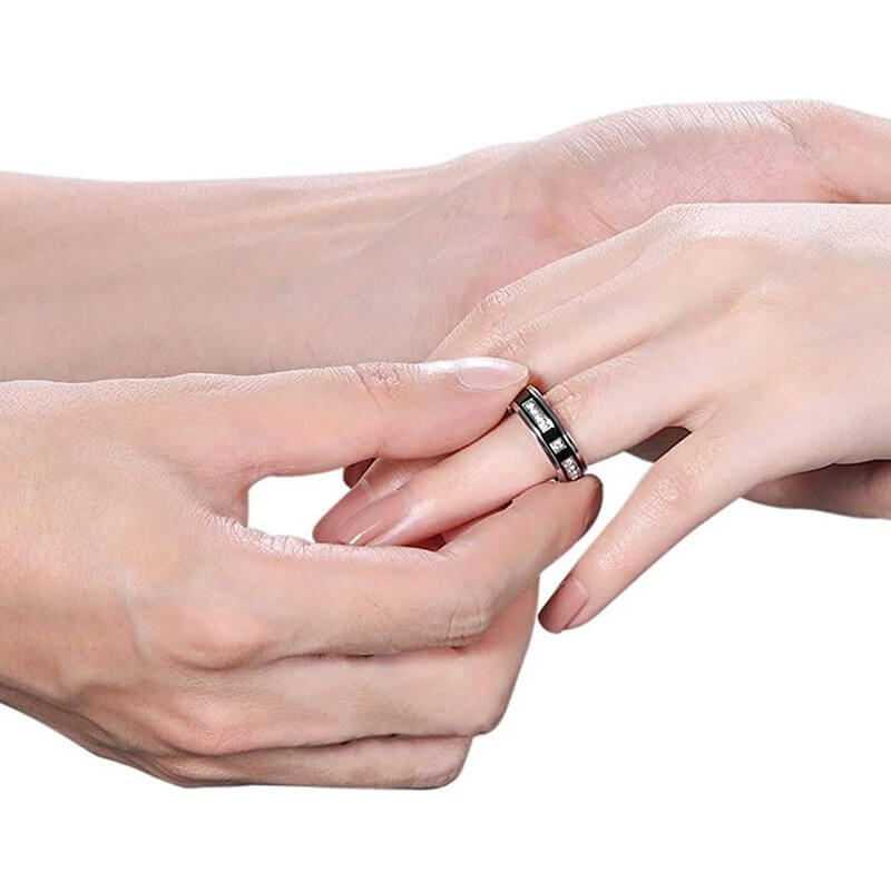 6mm Ladies Black Titanium Eternity Engagement Wedding Ring with Cubic Zirconia-Rings-Innovato Design-5-Innovato Design