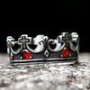 Men's Stainless Steel Ring Band Silver Tone Black Royal King Crown Knight Red Zircon