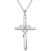 925 Sterling Silver Hollow Heart Cross Pendant Necklace