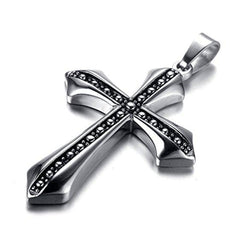 Men Gothic Biker Stainless Steel Cross Pendant Necklace