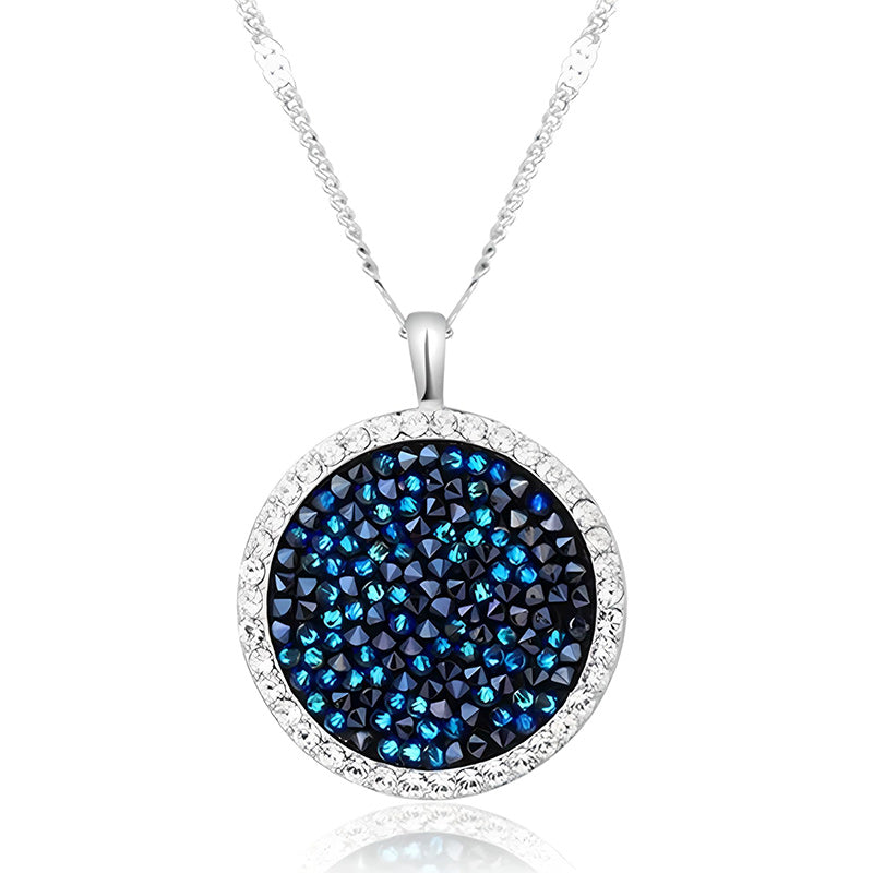 Silver Crystal Blue Pendant Full Moon Necklace-Necklaces-Innovato Design-Innovato Design