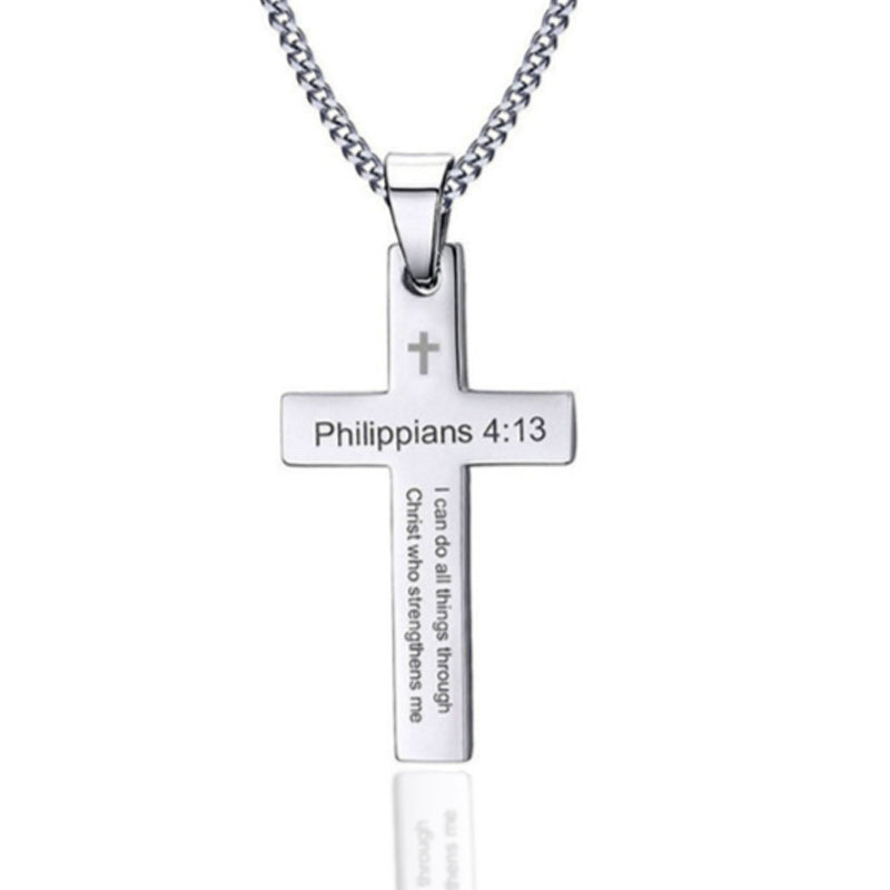 Stainless Steel Cross Necklace for Men Women Bible Verse Pendant Necklace-Necklaces-Innovato Design-Silver-Innovato Design