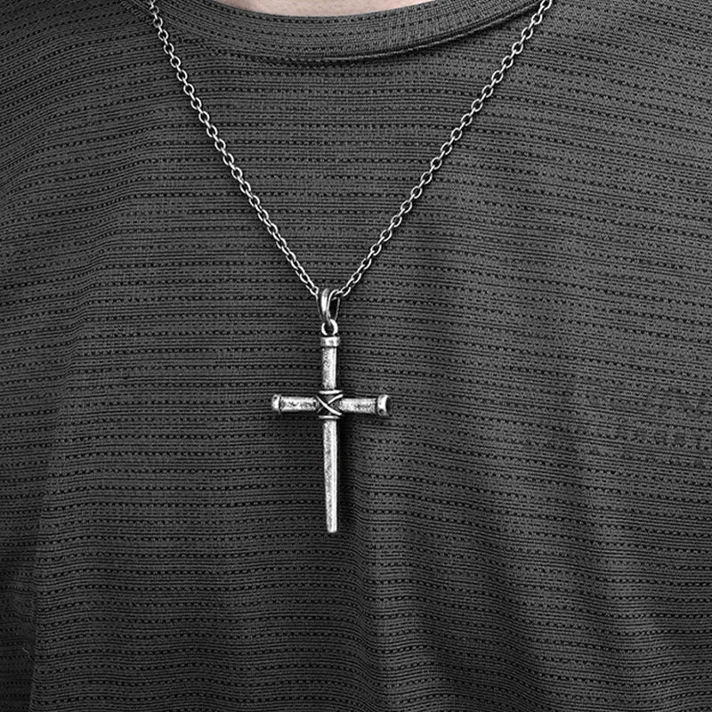 Silver & Black Nail Cross Pendant Necklace-Necklaces-Innovato Design-Innovato Design