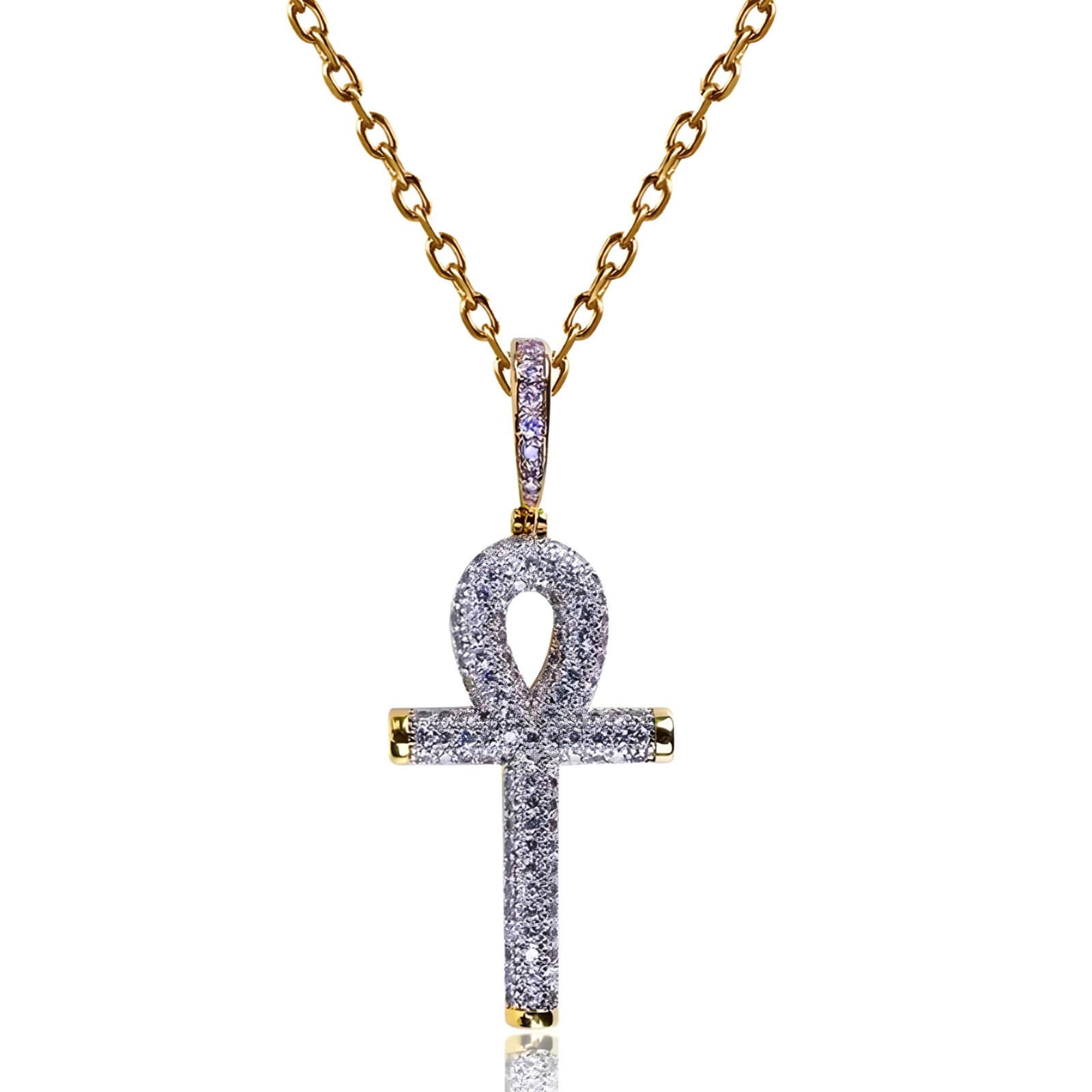 Golden Ankh Cross Pendant with Cubic Zirconia Crystal Necklace-Necklaces-Innovato Design-Innovato Design