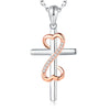 Interlocked Silver Cross and Rose Gold Infinity Symbol Pendant Necklace