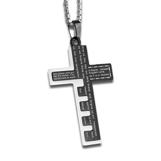 Men's Stainless Steel Pendant Necklace Cross Bible Lords Prayer