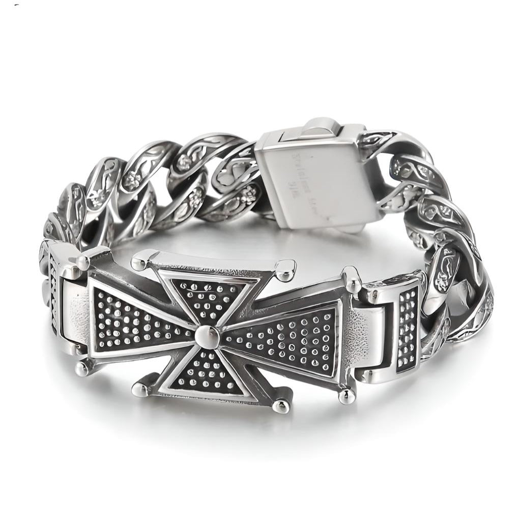 Cross Charm Stainless Steel Chunky Punk Bracelet-Bracelets-Innovato Design-Cross-7.48in-Innovato Design