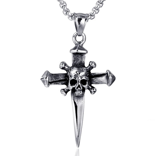 Gothic Stainless Steel Skull Cross Pendant and Chain Necklace-Necklaces-Innovato Design-Innovato Design