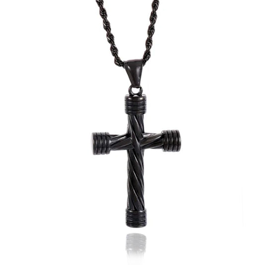 Gunmetal Gothic Black Necklace with Striped Cross Pendant and Chain-Necklaces-Innovato Design-Innovato Design