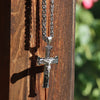 Stainless Steel Two-Tone Crucifixion Necklace Byzantine Chain