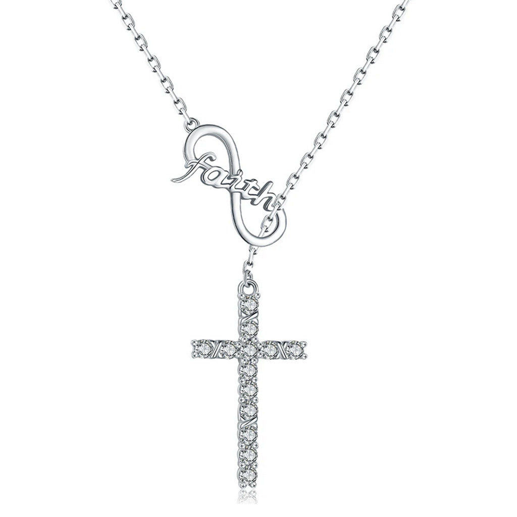 Sterling Silver Faith Hope Love Hollow Sideway Cross Pendant Necklace, 18 Rolo Chain