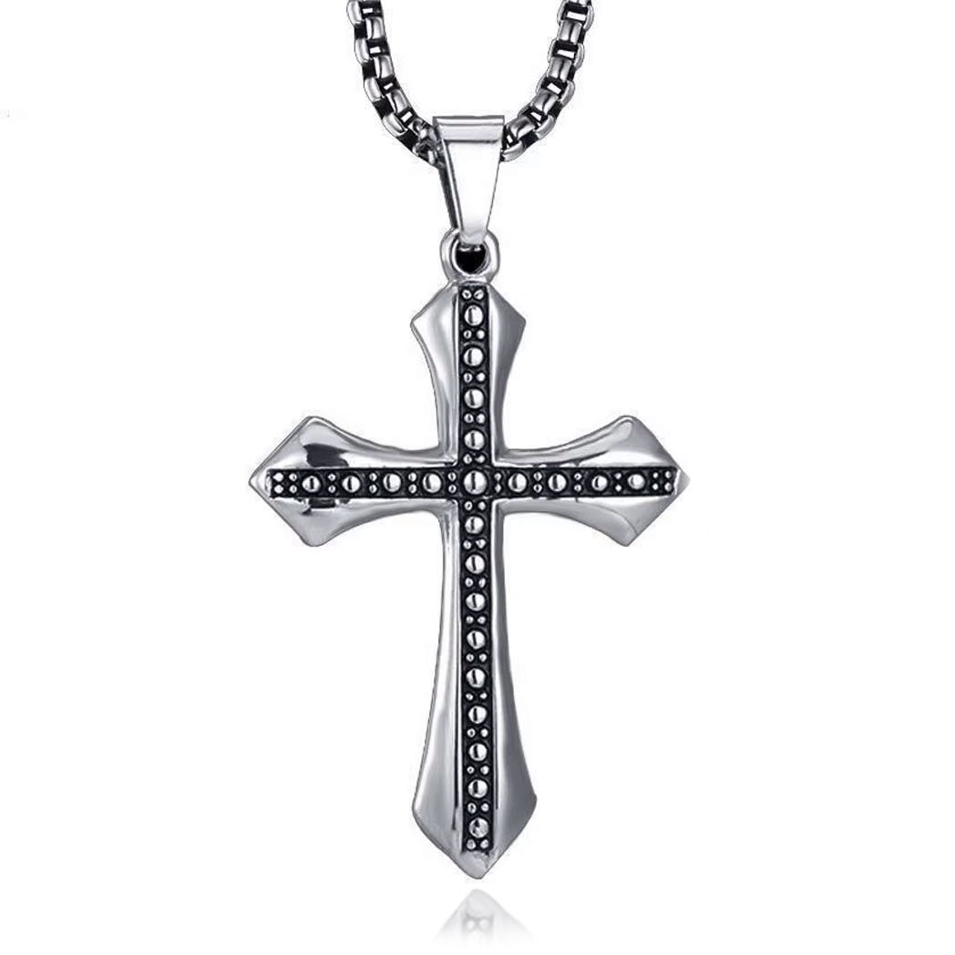 Men Gothic Biker Stainless Steel Cross Pendant Necklace