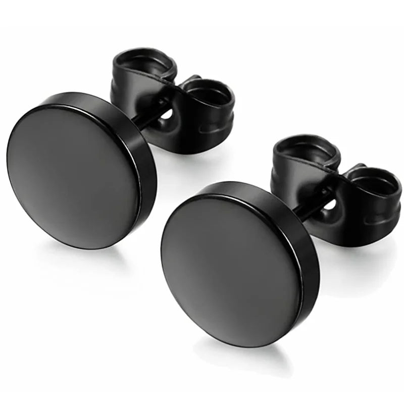 Men Stainless Steel 3-14mm 8 Pairs Charm Elegant Stud Earrings Set, Black