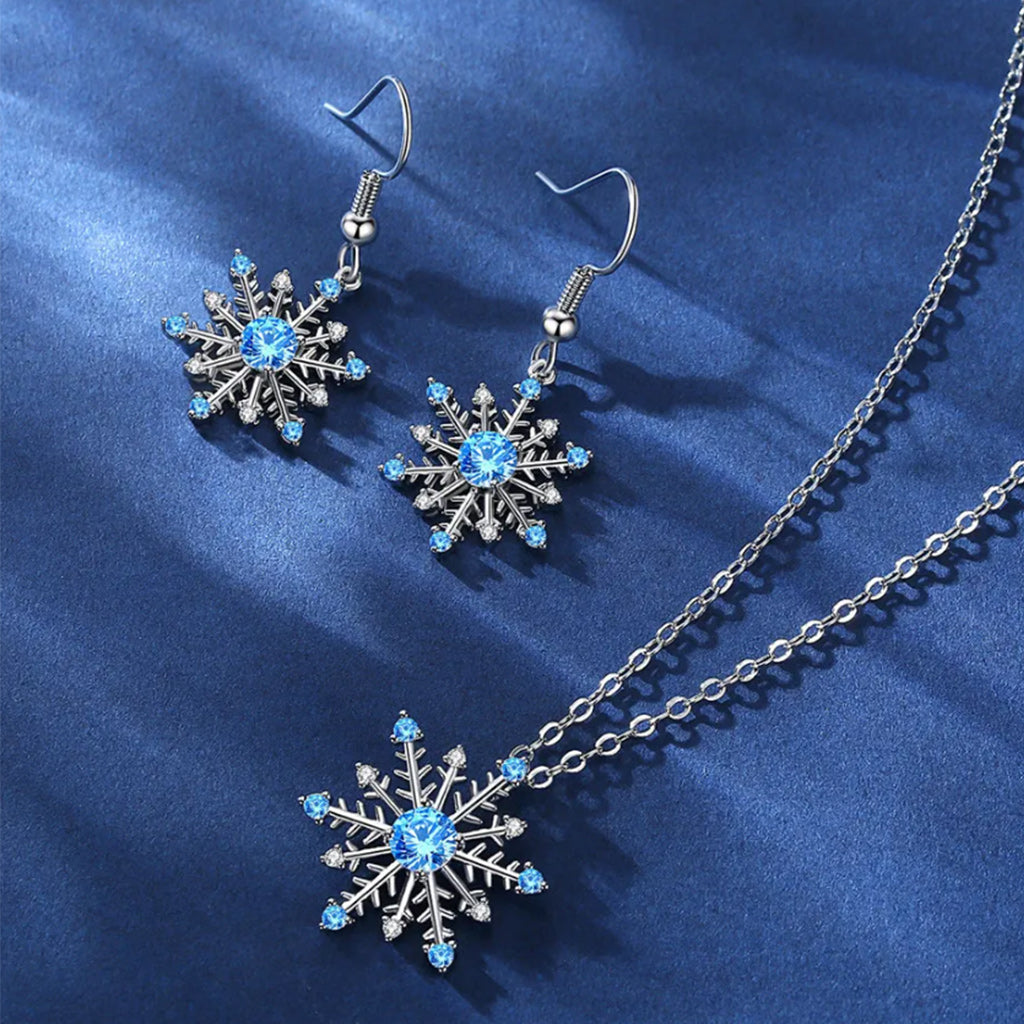 Austrian Crystal Snowflake Flower Pendant Necklace Earrings Set