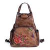 Luxury Floral Genuine Leather Backpack with Large Capacity