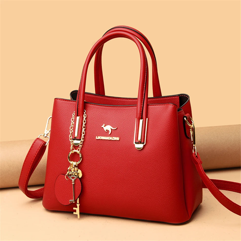 Multiple Pockets and Unique Zippers Tote Bag, Shoulder Bag, Crossbody Bag and Handbag-Handbags-Innovato Design-Red-Innovato Design