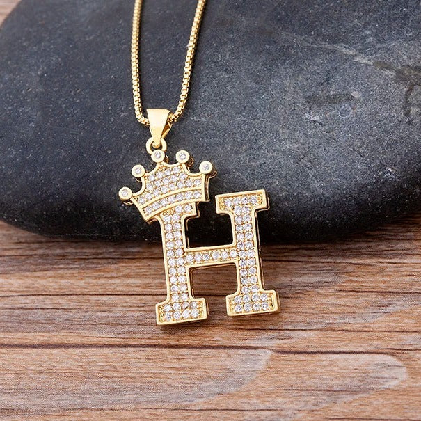 King Crown Alphabet Initial Letter Pendant 24 Various Chain Necklace in Gold-Necklaces-Innovato Design-D-Innovato Design
