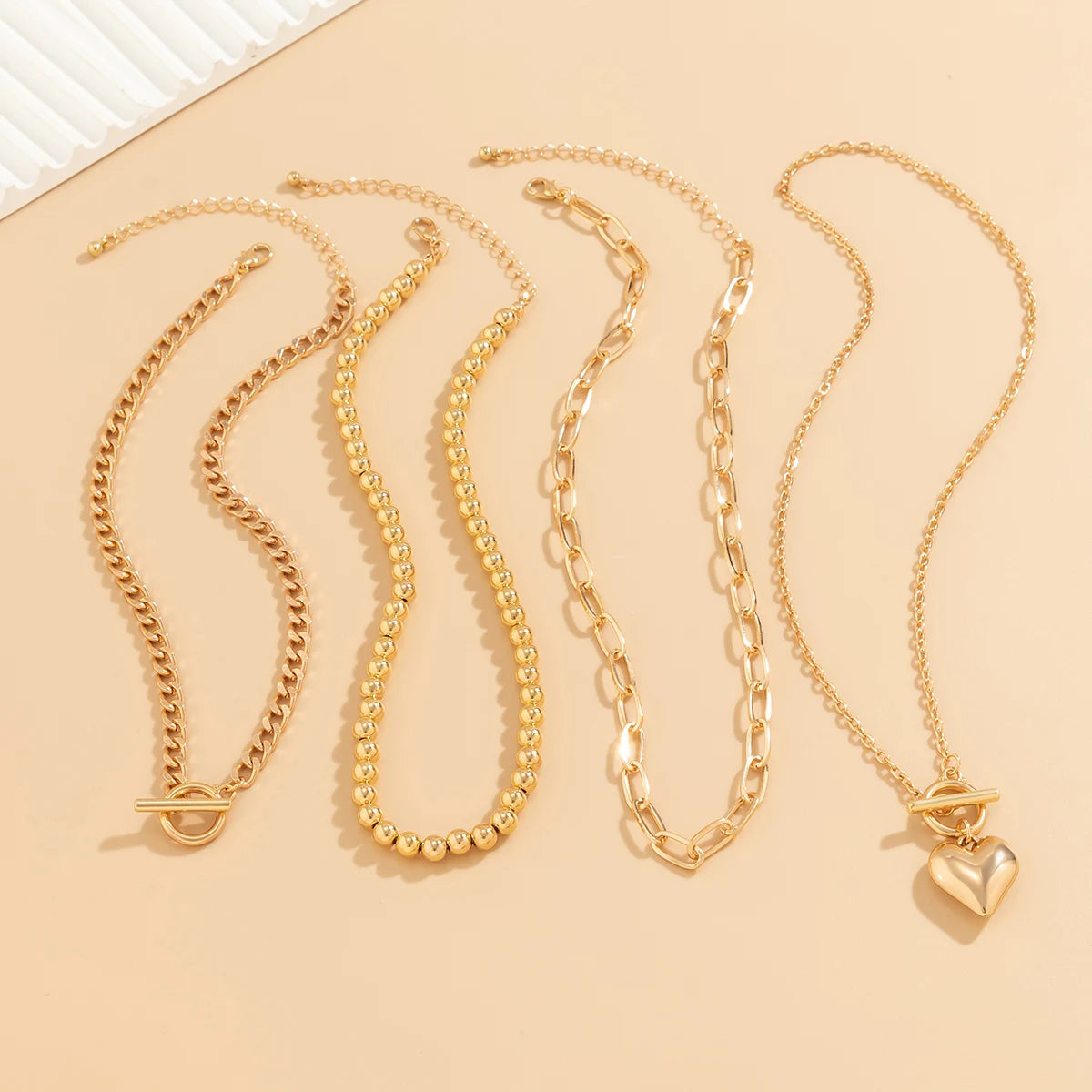 Multilayer Necklace Collar Heart Choker Ball Chain Set-Necklaces-Innovato Design-Gold-Innovato Design