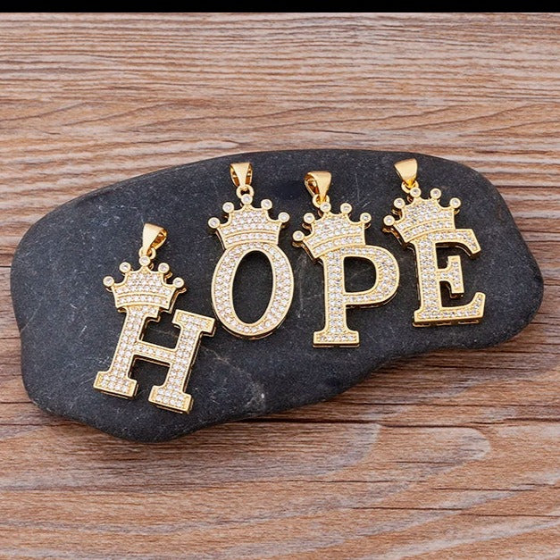 King Crown Alphabet Initial Letter Pendant 24 Various Chain Necklace in Gold-Necklaces-Innovato Design-D-Innovato Design