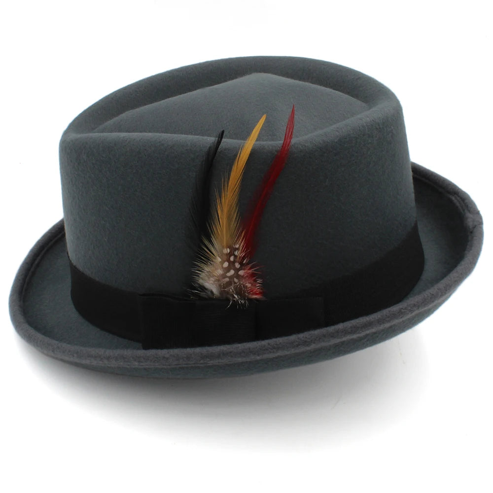Trilby Fedora Hat with Multicolored Feather on Black Hatband-Hats-Innovato Design-Gray-Innovato Design