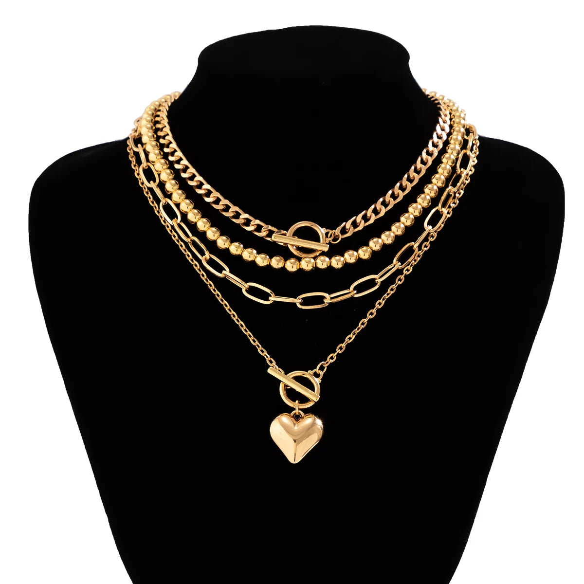 Multilayer Necklace Collar Heart Choker Ball Chain Set-Necklaces-Innovato Design-Gold-Innovato Design