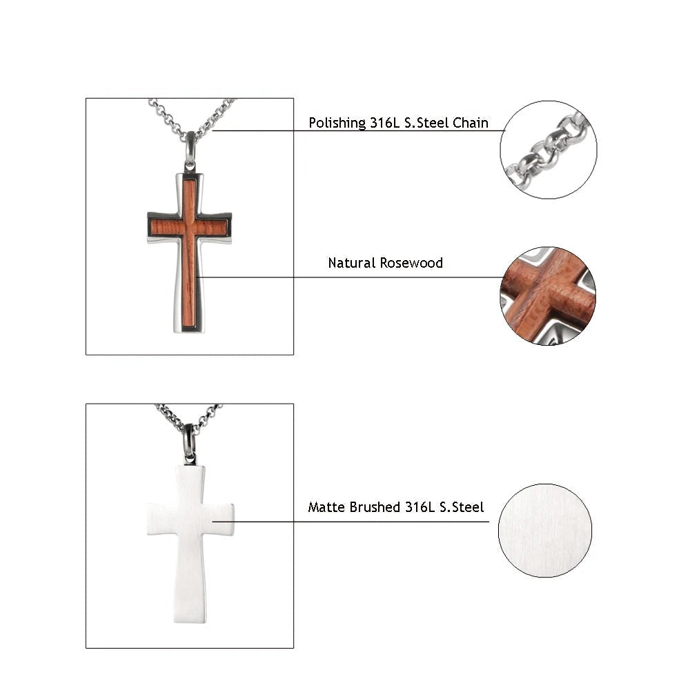 Wood Inlay Christian Classic Cross Pendant Necklace-Necklaces-Innovato Design-Innovato Design