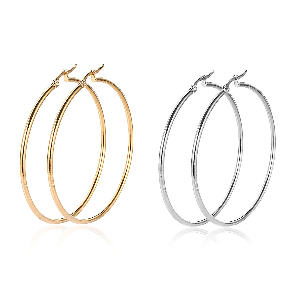 Stainless Steel 4 Pairs Stainless Steel Hoop Earrings Set for Women 30-60mm