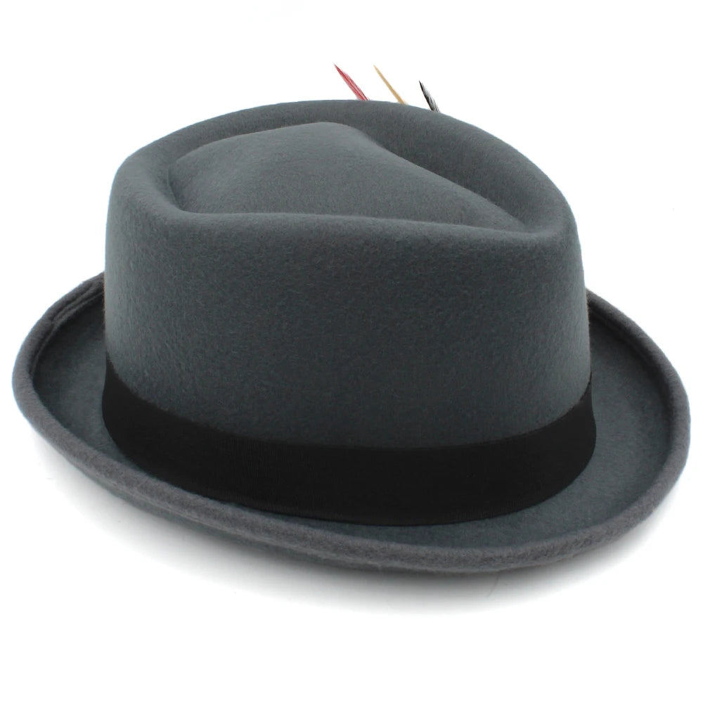 Trilby Fedora Hat with Multicolored Feather on Black Hatband-Hats-Innovato Design-Gray-Innovato Design