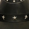 Wide Brim Retro Black Leather Fedora Hat with Stars Leather Belt Hatband