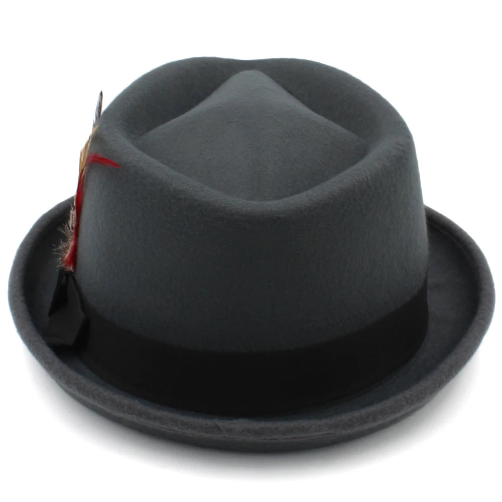Trilby Fedora Hat with Multicolored Feather on Black Hatband-Hats-Innovato Design-Gray-Innovato Design