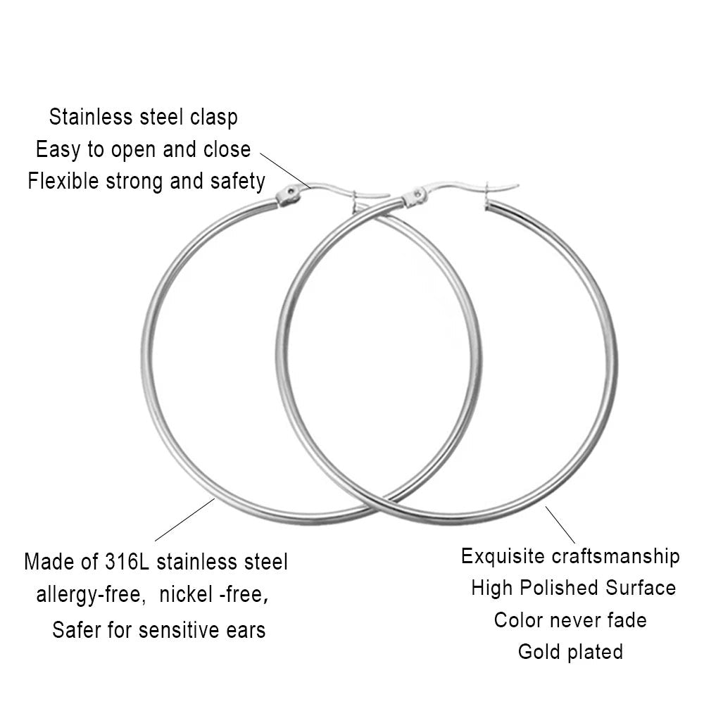Stainless Steel 4 Pairs Stainless Steel Hoop Earrings Set for Women 30-60mm