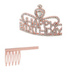 Rose Gold Happy Birthday Crown Rhinestones Tiara Queen Girl Women Party-Crowns-Innovato Design-Innovato Design