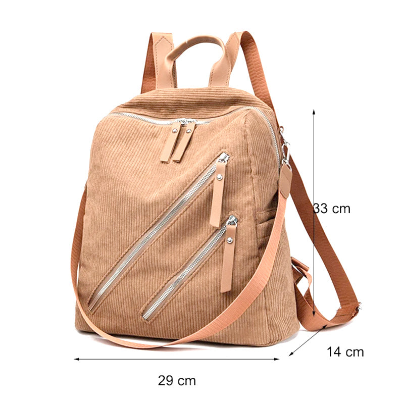 Corduroy Travel Anti-theft Backpack for Teenage Girls Women-corduroy backpacks-Innovato Design-Brown-Innovato Design