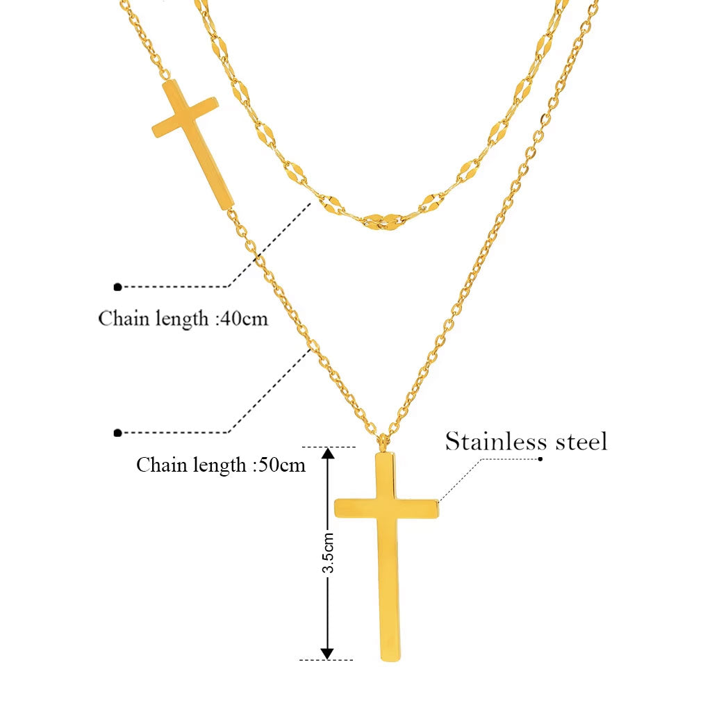 Gold & Silver Multi Layered Crosses Pendants Necklace