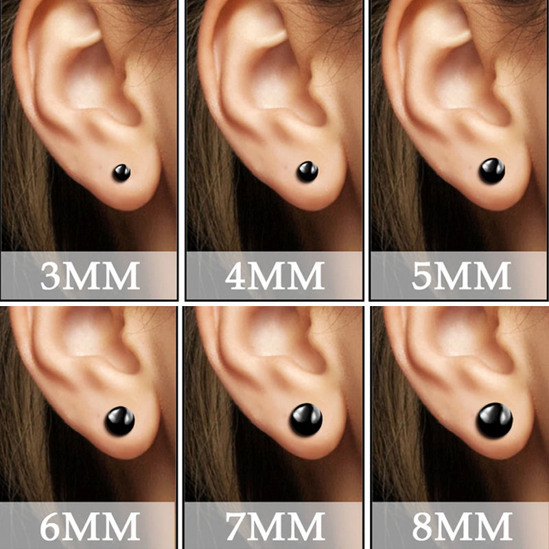 Stainless Steel Men Women Ball Stud Earrings Round 3-8mm 6 Pairs Black-Earrings-Innovato Design-Innovato Design