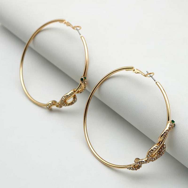 Gold Tone Crystal Rhinestone Snake Serpent Zircon Hoop Earrings-Rings-Innovato Design-Innovato Design