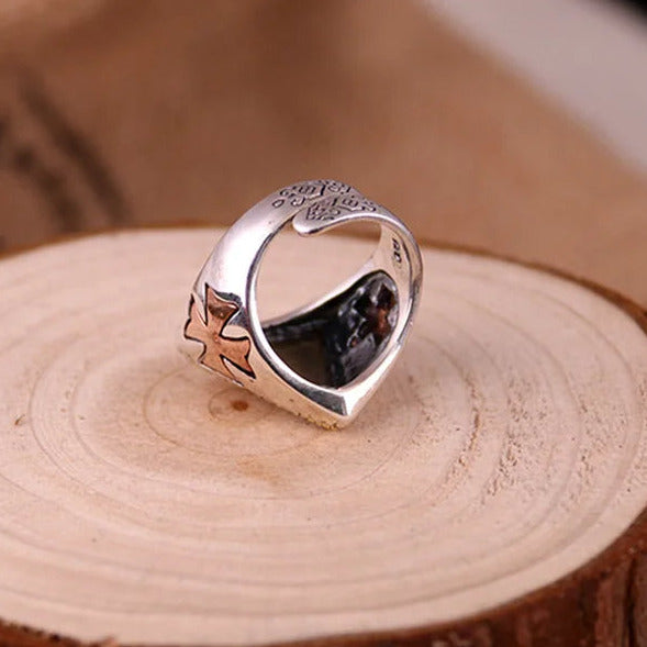 925 Sterling Silver Fully Adjustable Silver and Gold Color Egyptian Eye of Horus Men’s Fashion Ring