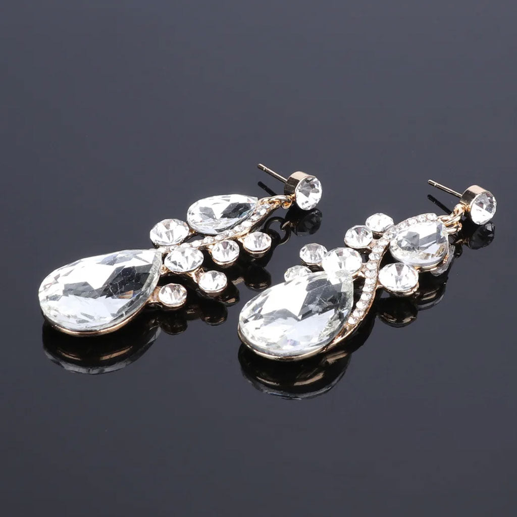 Crystal and Rhinestone Flower Necklace, Bracelet, Earrings & Ring Wedding Statement Jewelry Set