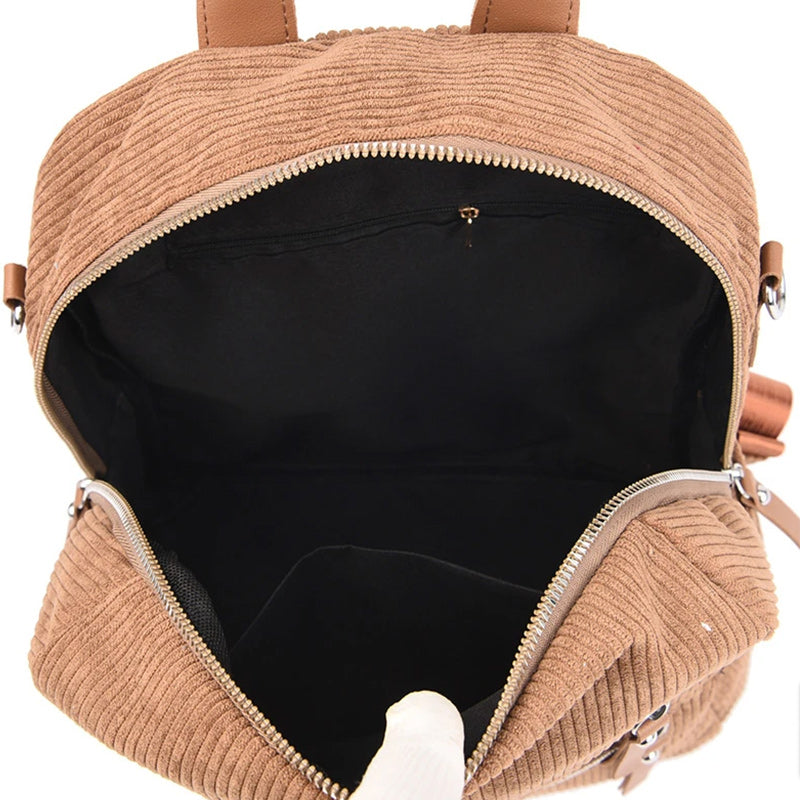 Corduroy Travel Anti-theft Backpack for Teenage Girls Women-corduroy backpacks-Innovato Design-Brown-Innovato Design