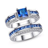 8mm Silver Celtic Dragon Inlay and Blue/White Cubic Zirconia Stainless Steel Wedding Ring Set