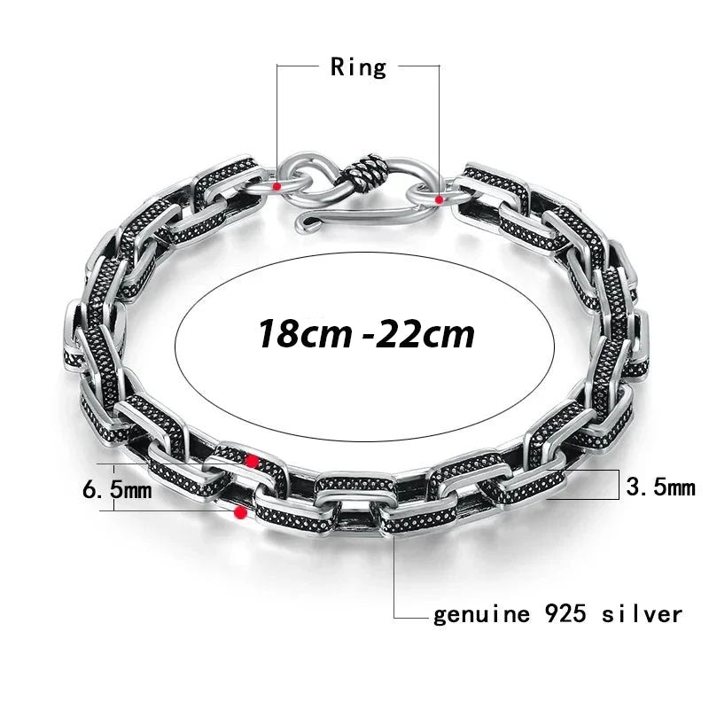 Black Color Square 925 Sterling Silver Vintage Steampunk Biker Bracelet