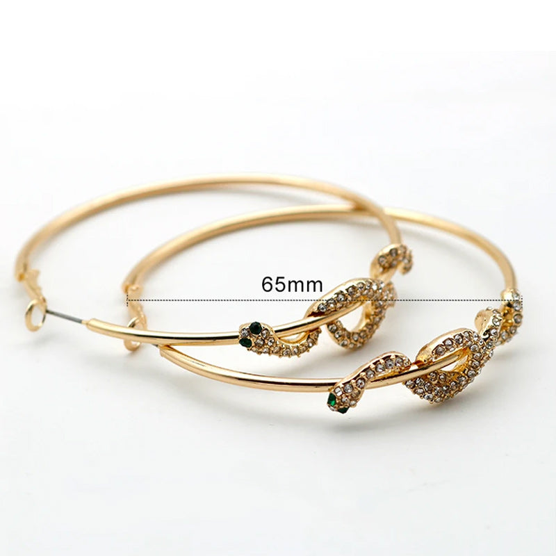 Gold Tone Crystal Rhinestone Snake Serpent Zircon Hoop Earrings-Rings-Innovato Design-Innovato Design